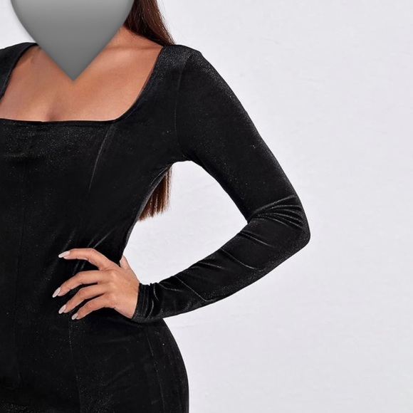 Black Velvet Square Neck Mini Dress (Size: M) - Picture 2 of 4